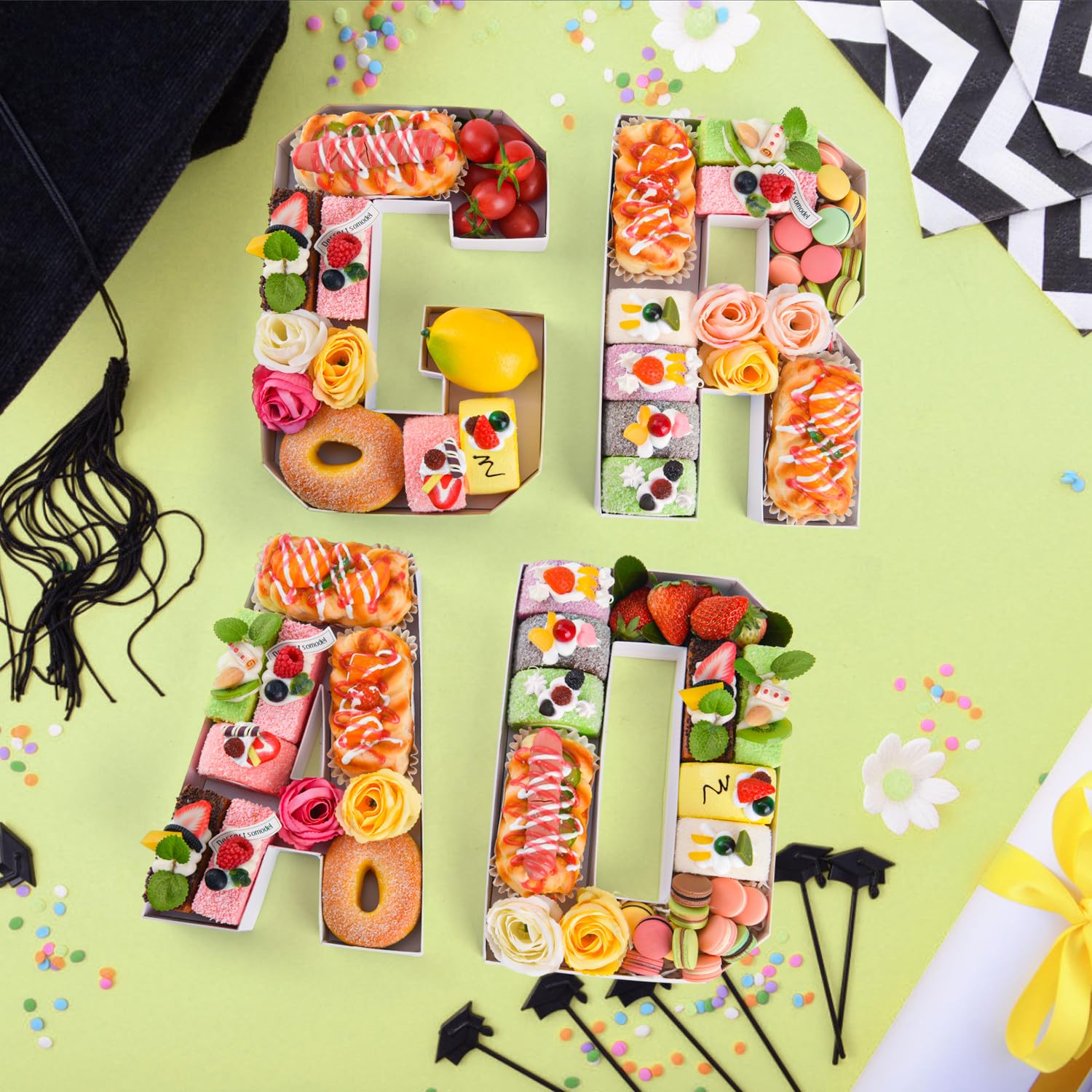 Datyiiha Grad set charcuterie box displays cupcakes neatly