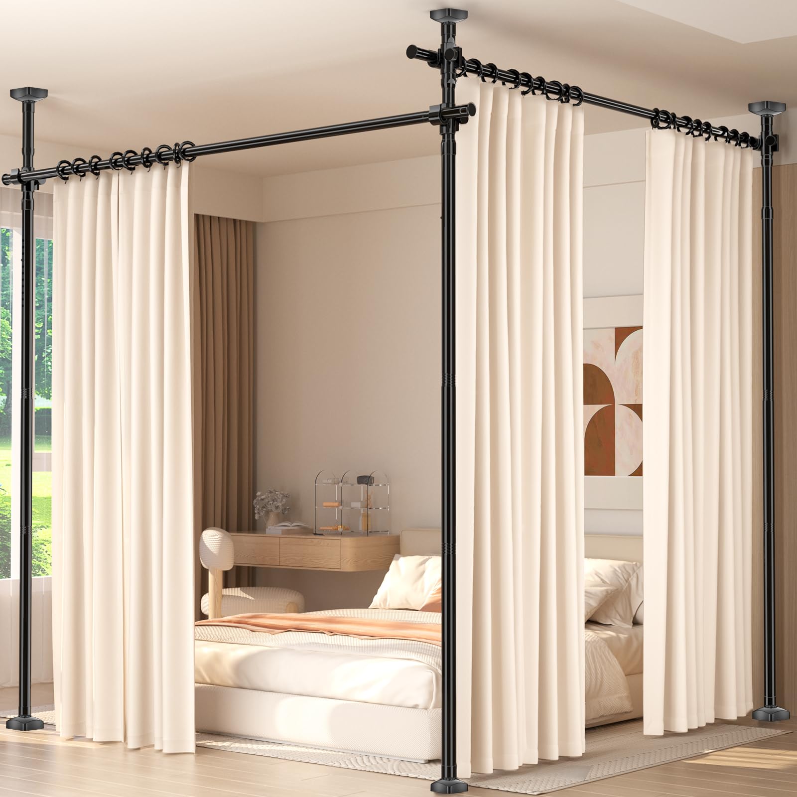 Daurore Paw room divider rod assembly demonstrates quick, tool-free setup for flexible living spaces.