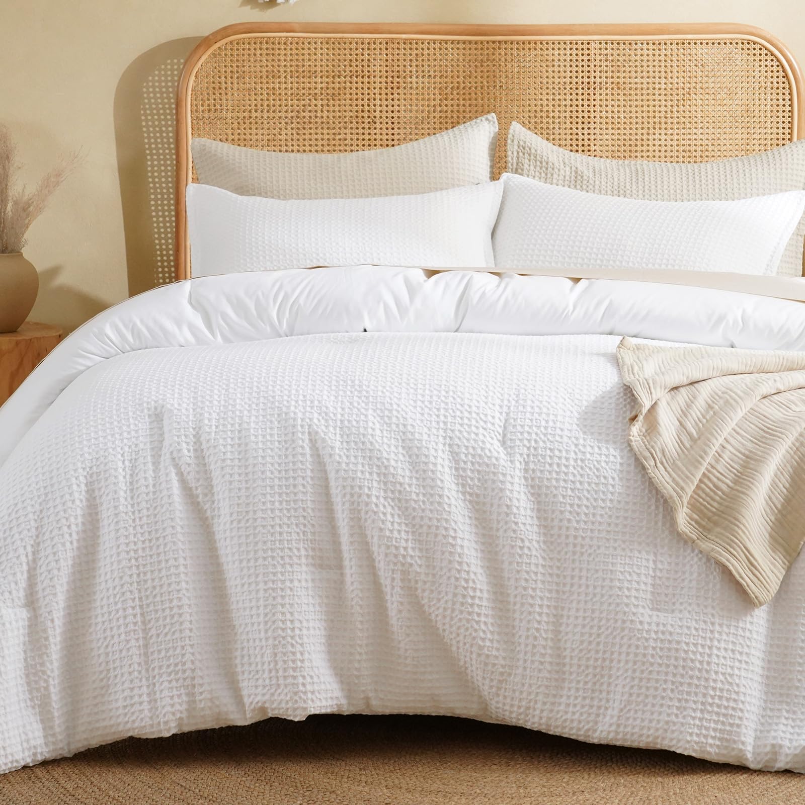 David's Home waffle weave comforter set king cover shows breathable all season texture