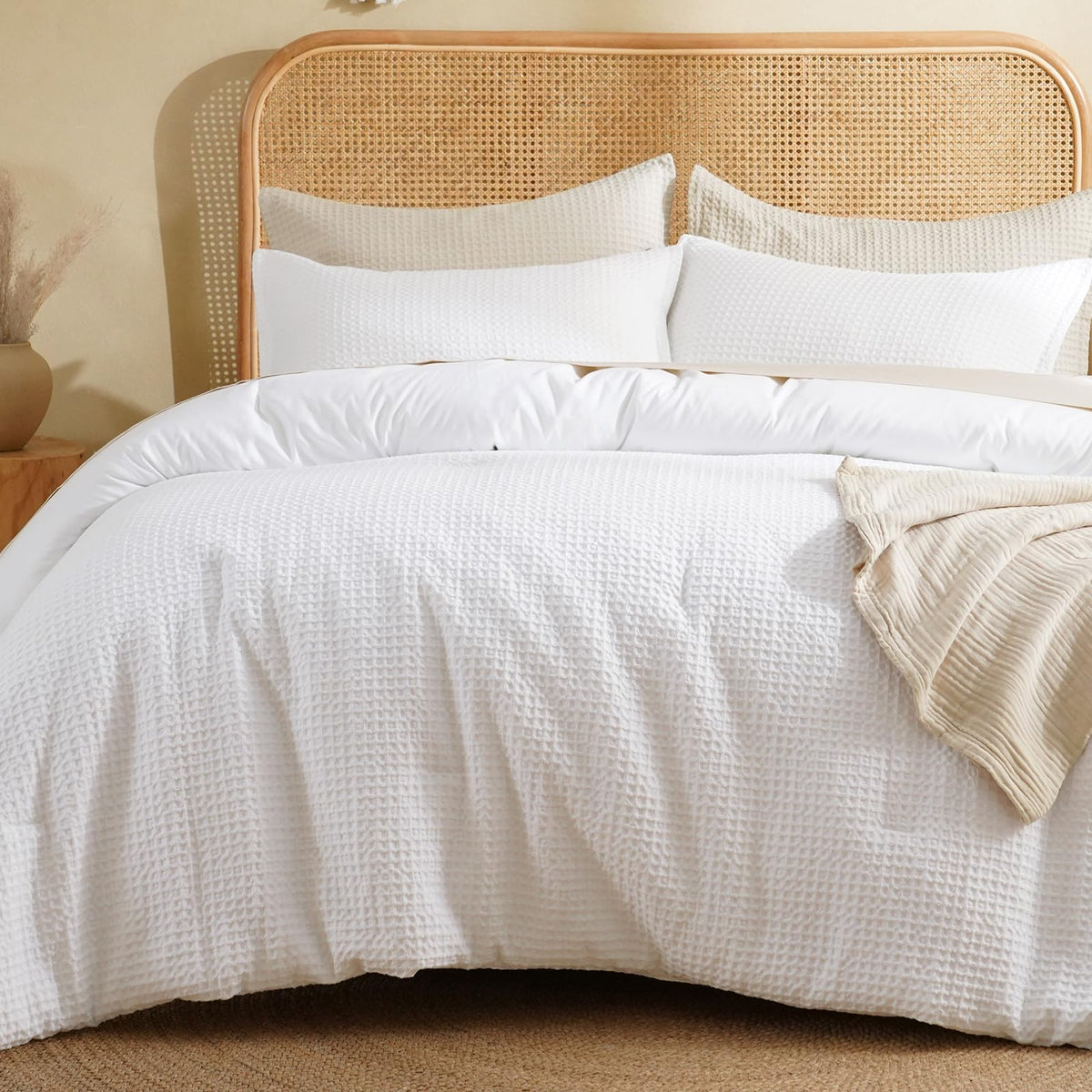 David's Home waffle weave comforter set king cover shows breathable all season texture