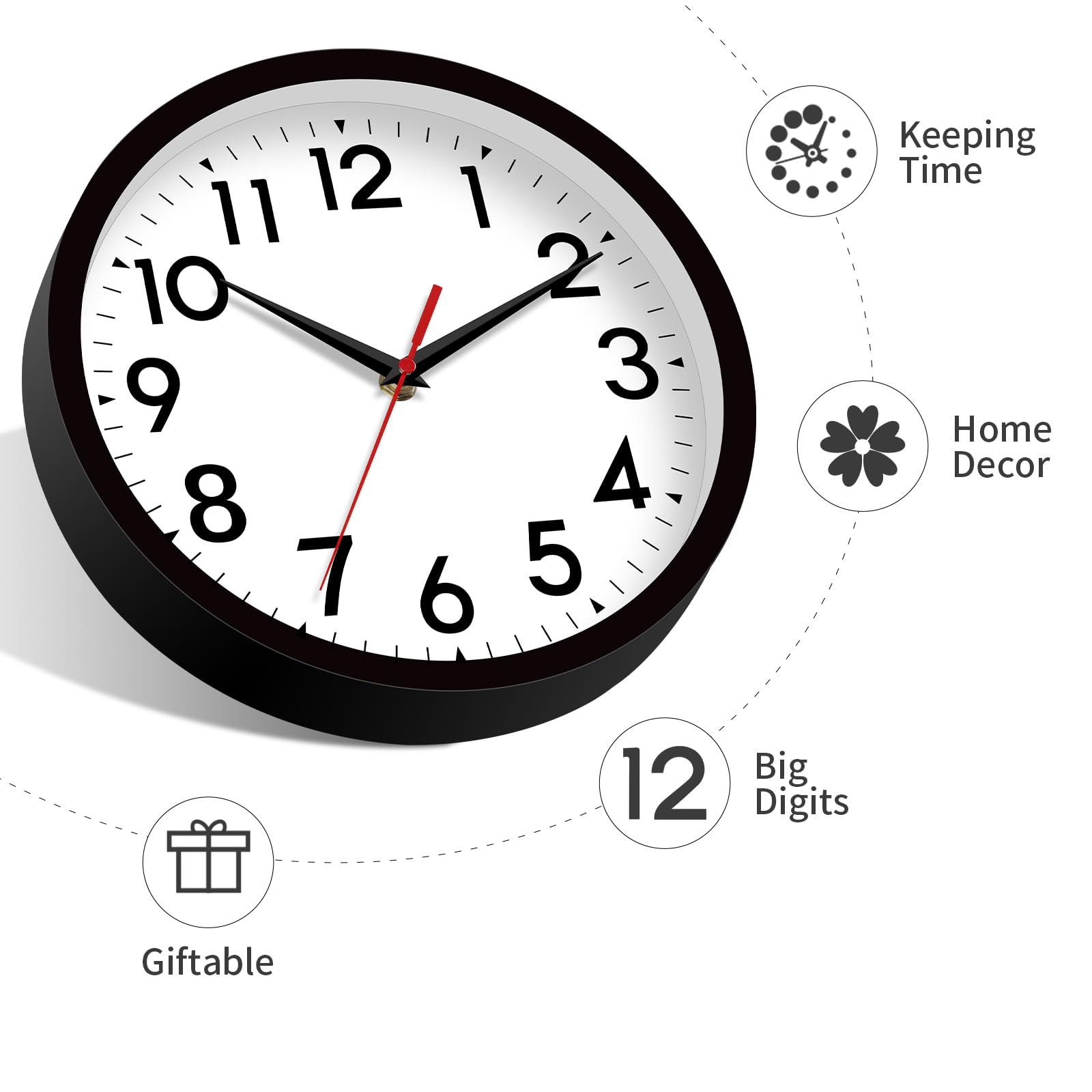 DAXSMY 14-inch wall clock suitable for kitchen and classroom settings.