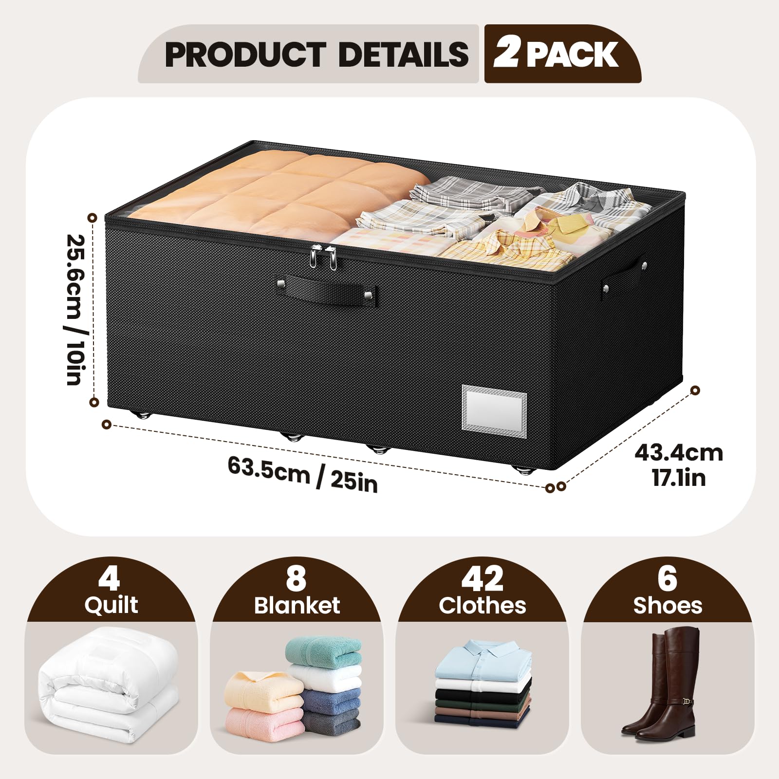 Dayacoco 65L capacity under-bed container with transparent lid for quick identification