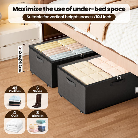 Dayacoco underbed storage with wheels large capacity fits clothes and blankets.
