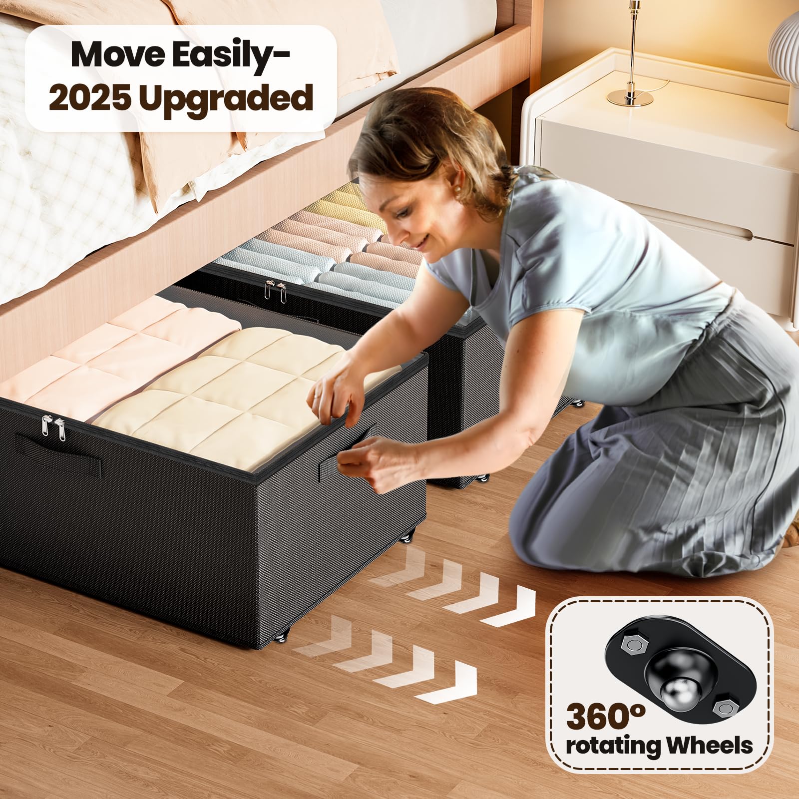 Dayacoco underbed storage with wheels no-assembly design saves setup time.