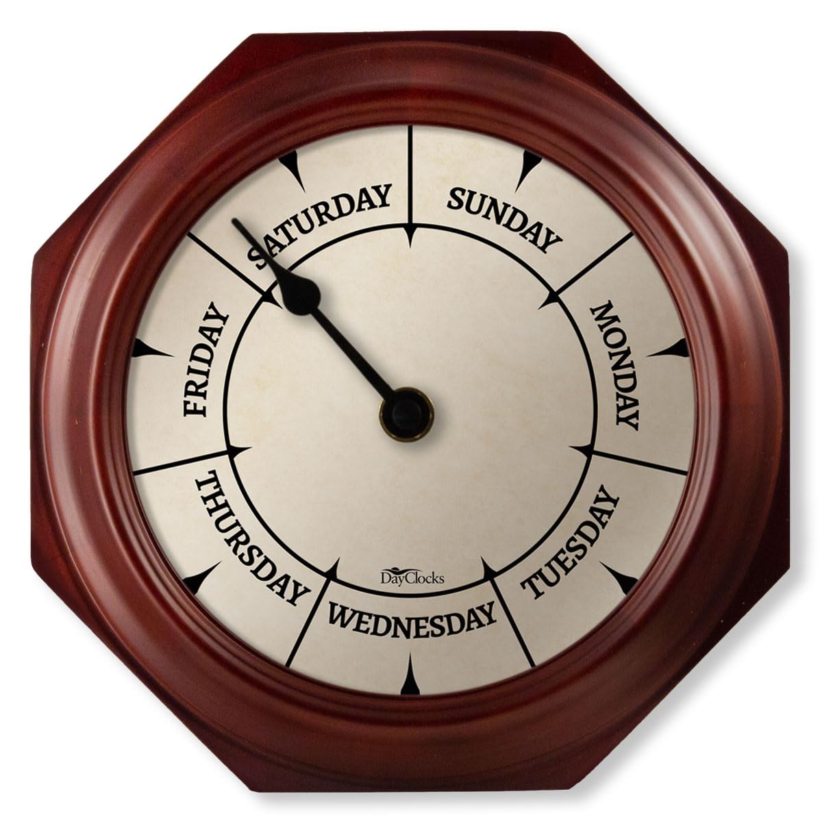 DayClocks Classic mahogany side view shows durable, traditional construction.