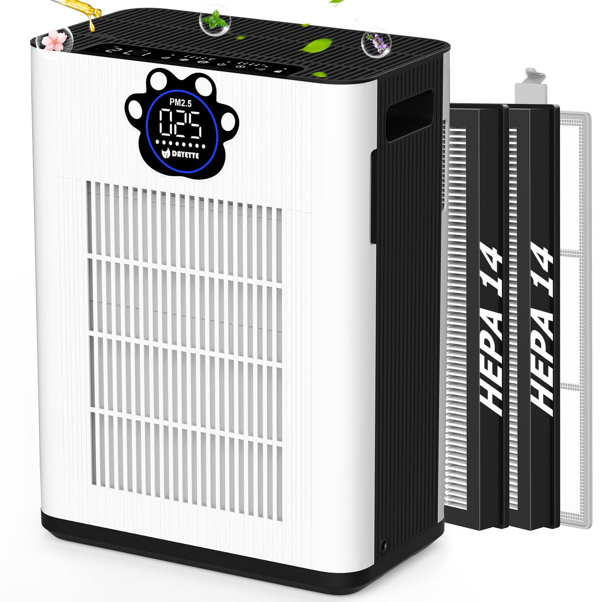 DAYETTE air purifier front view for large rooms up to 3400 ft².
