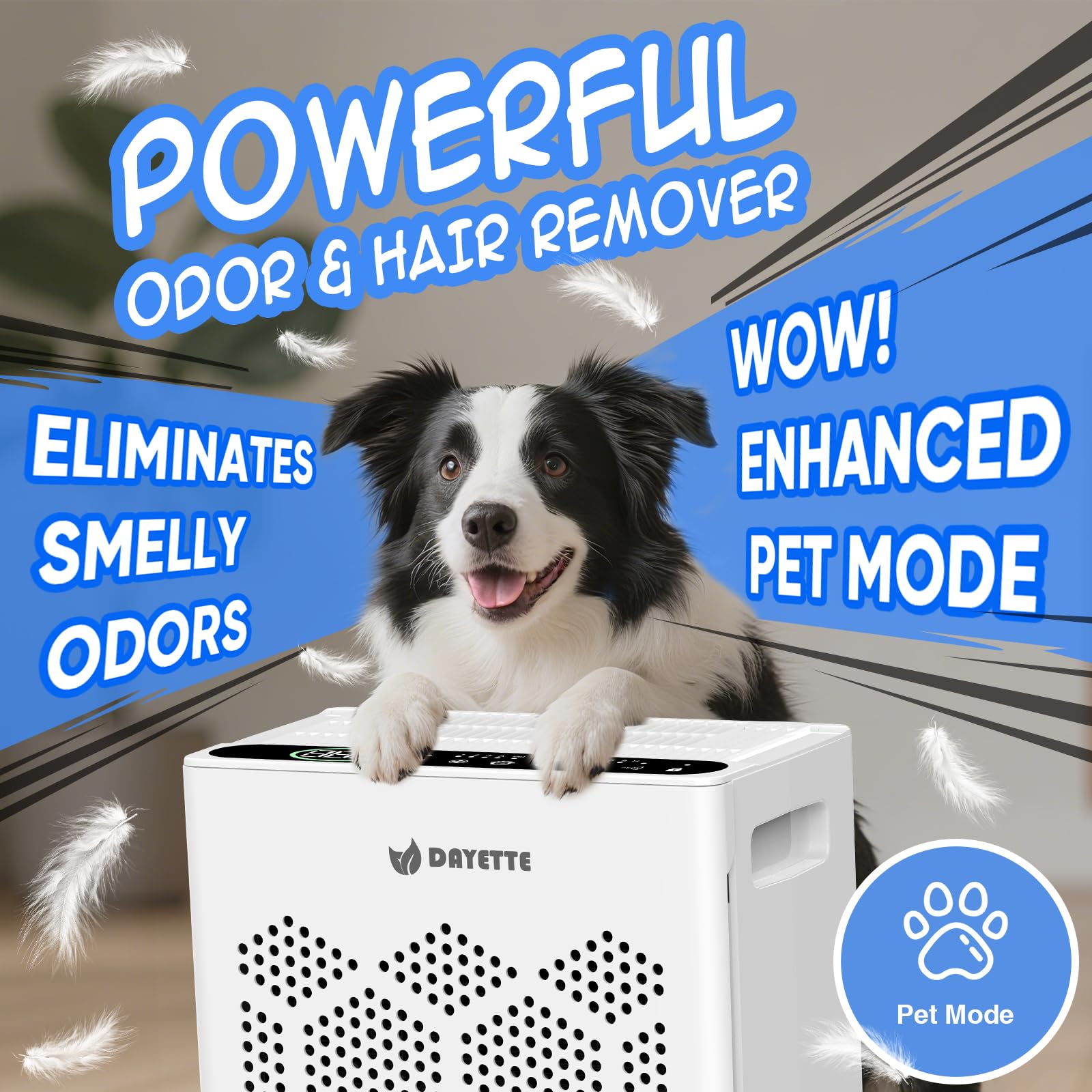 DAYETTE smart auto-detection adjusts fan speed for real-time air quality