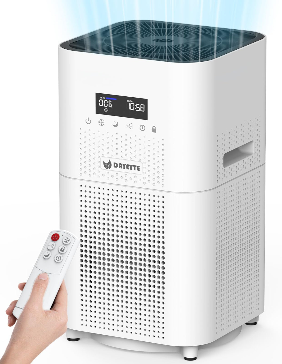 DAYETTE AP401 front view showing a sleek purifier for large rooms