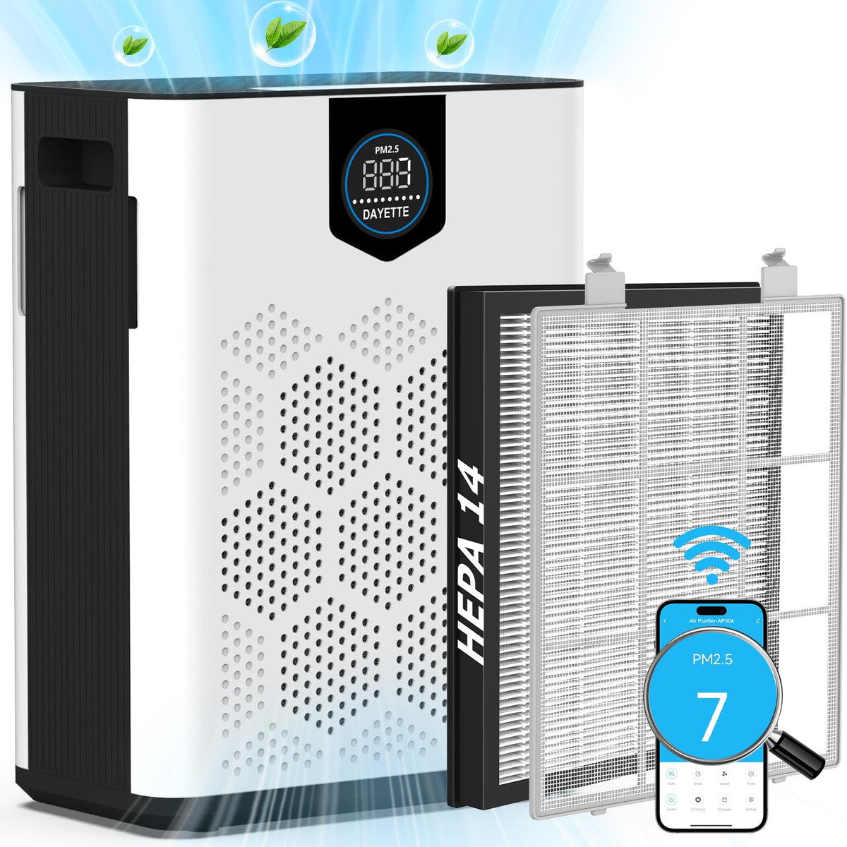 Dayette H14 purifier front view for large living room air freshness