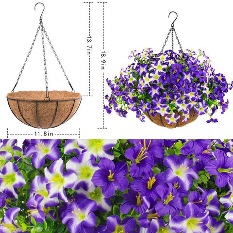 Daynight faux petunia hanging planter for front porch decor.