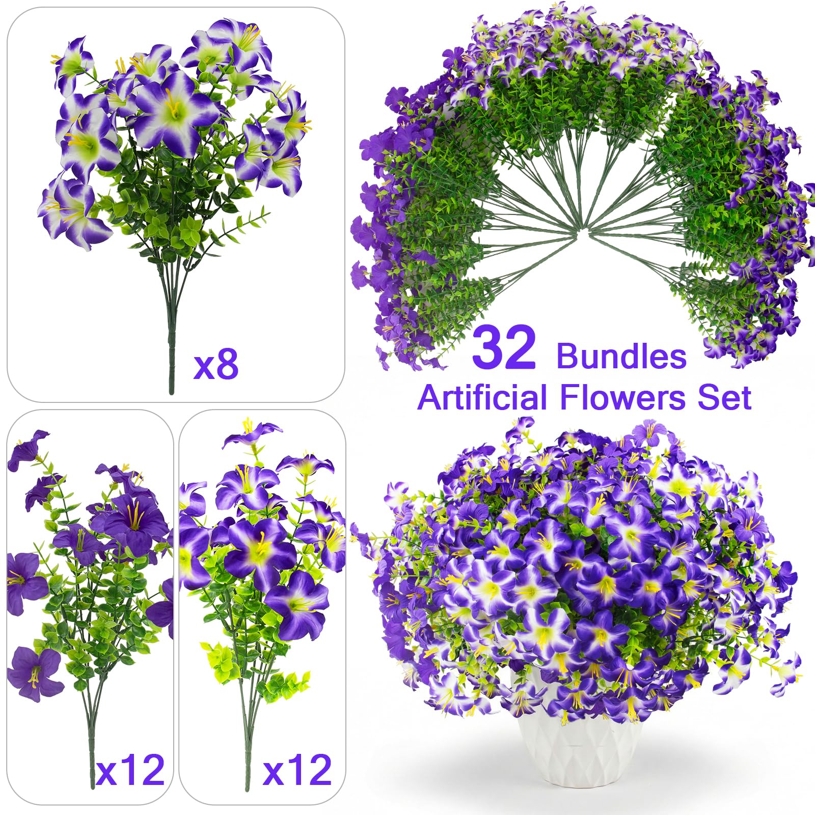 Daynight faux petunias showcase realistic silk petals for outdoor displays.
