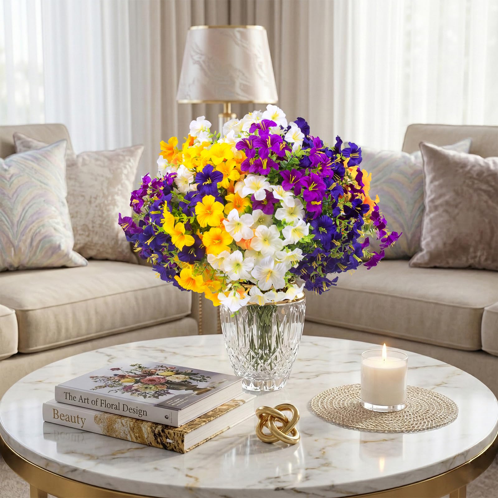 Daynight faux petunias window box display provides year-round color