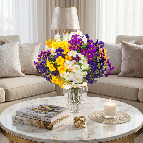Daynight faux petunias window box display provides year-round color