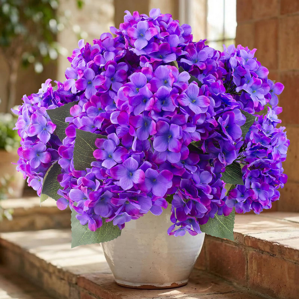 Daynight Hydrangea artificial bouquet close-up bloom for durable outdoor decor.