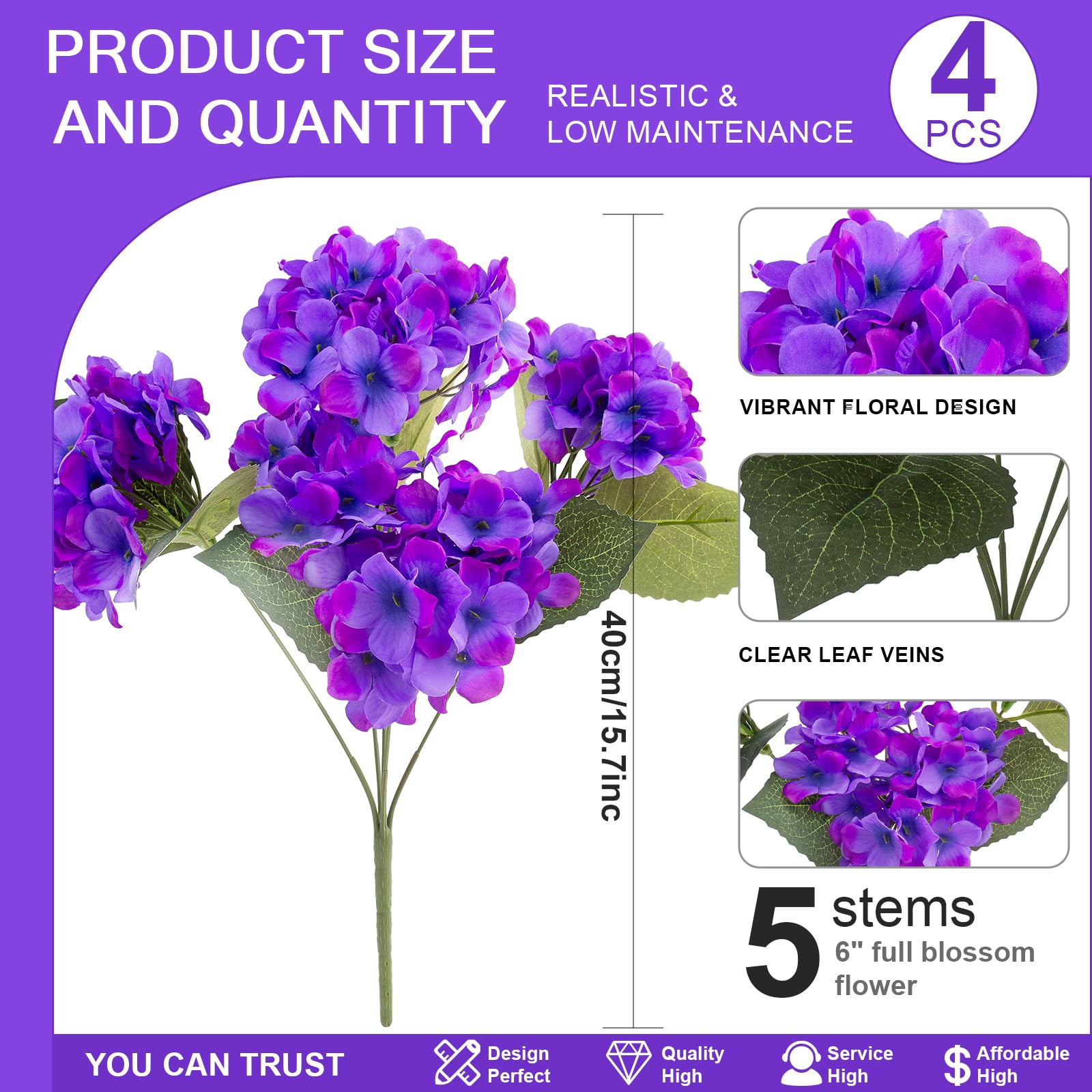 Daynight Hydrangea artificial bouquet in vase setup for elegant interior accents.