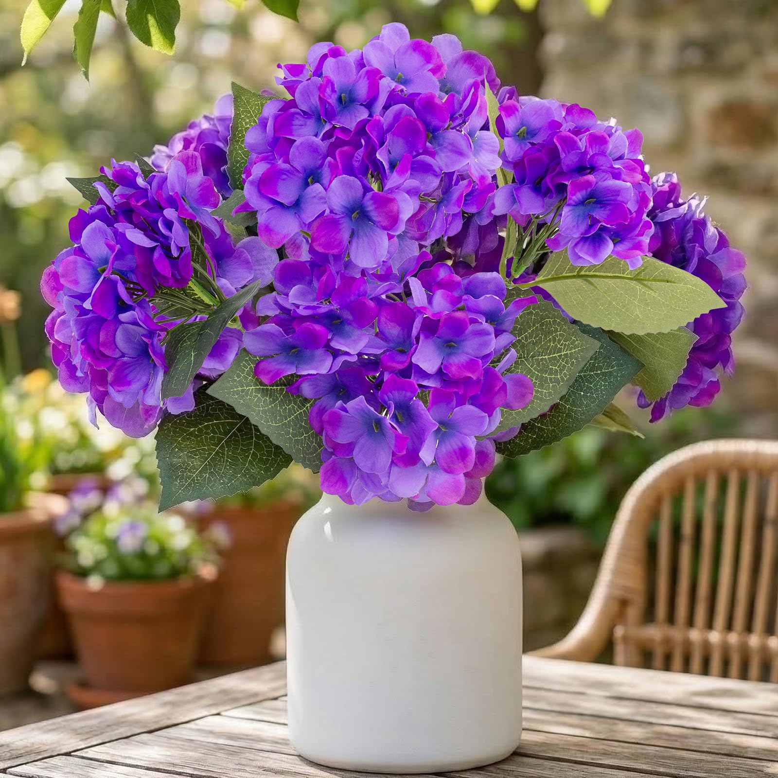 Daynight Hydrangea artificial bouquet UV-resistant flowers for long-lasting color outdoors.