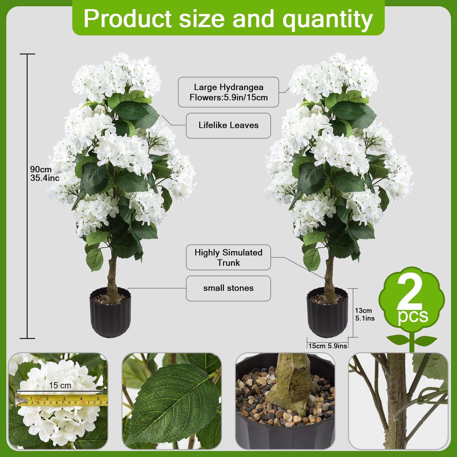 Daynight hydrangea tree 3ft white pot with lush branches for indoor display