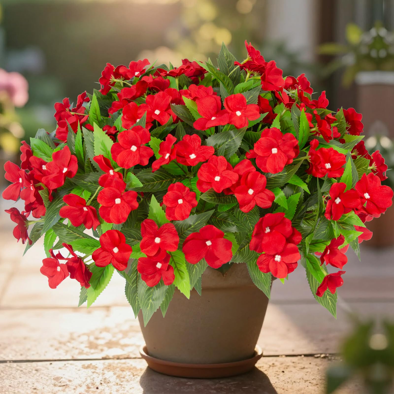 Daynight impatiens red branch display remains vibrant in sun and rain