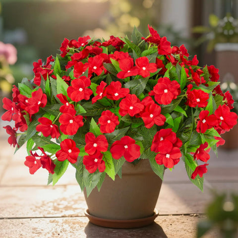 Daynight impatiens red branch display remains vibrant in sun and rain