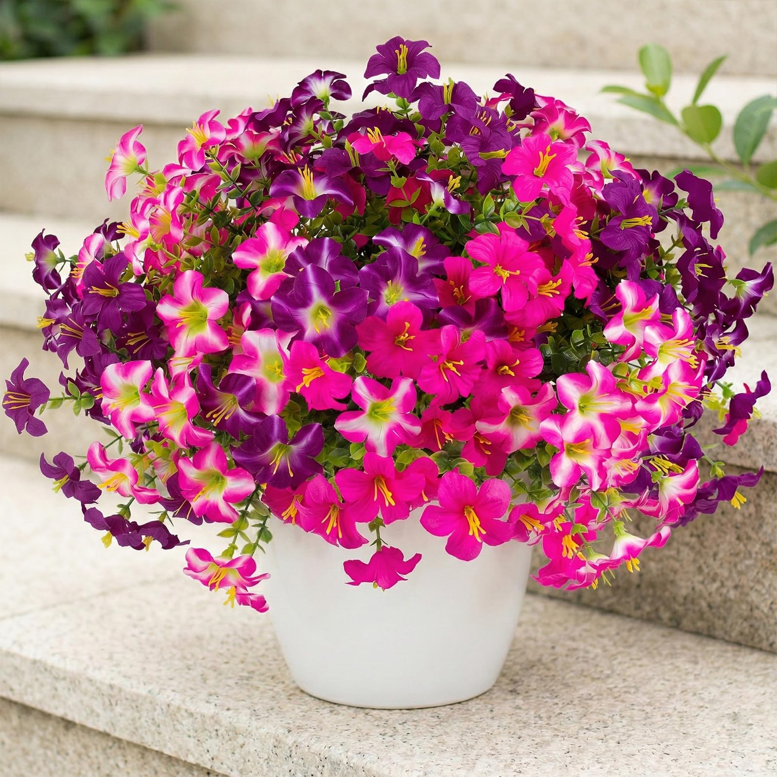Daynight petunias hanging planter decor showcases versatile placement.