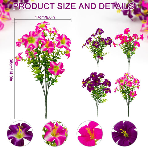 Daynight petunias rose red blooms brighten a front door display with minimal upkeep.