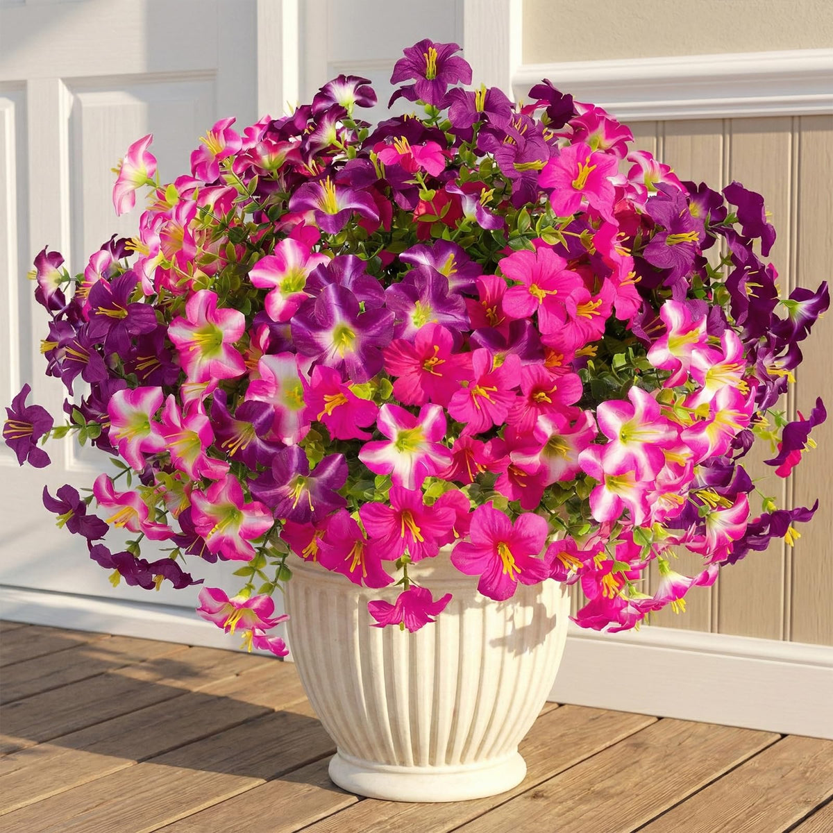 Daynight petunias rosered bloom enhances outdoor planters with realistic color.