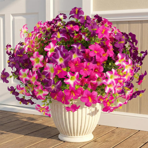 Daynight petunias rosered bloom enhances outdoor planters with realistic color.