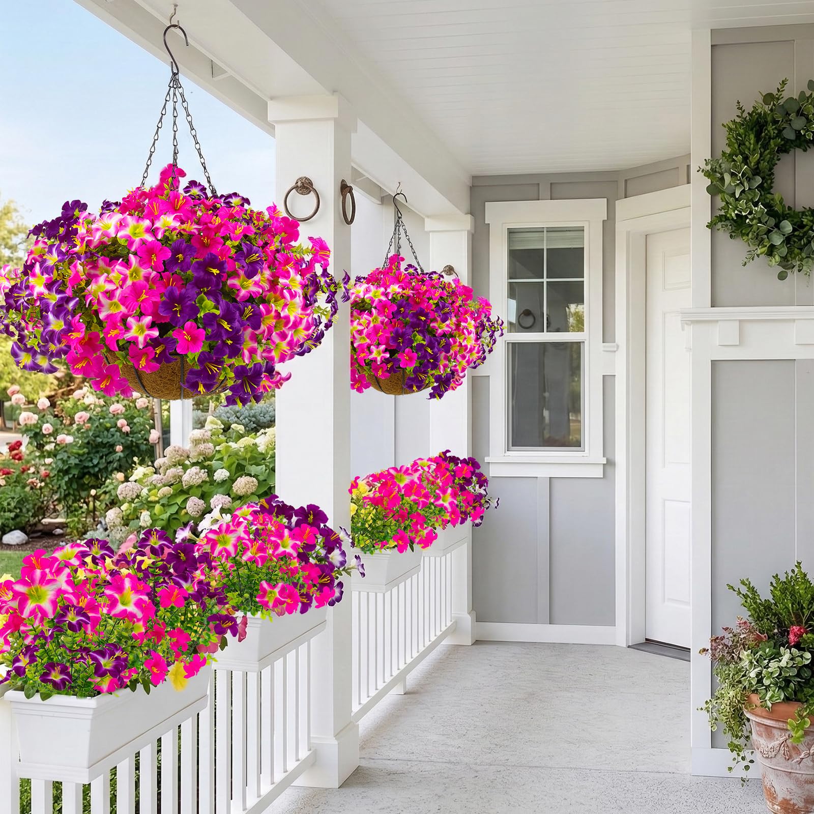 Daynight faux petunias crafted for outdoor use resist sun and rain without watering.