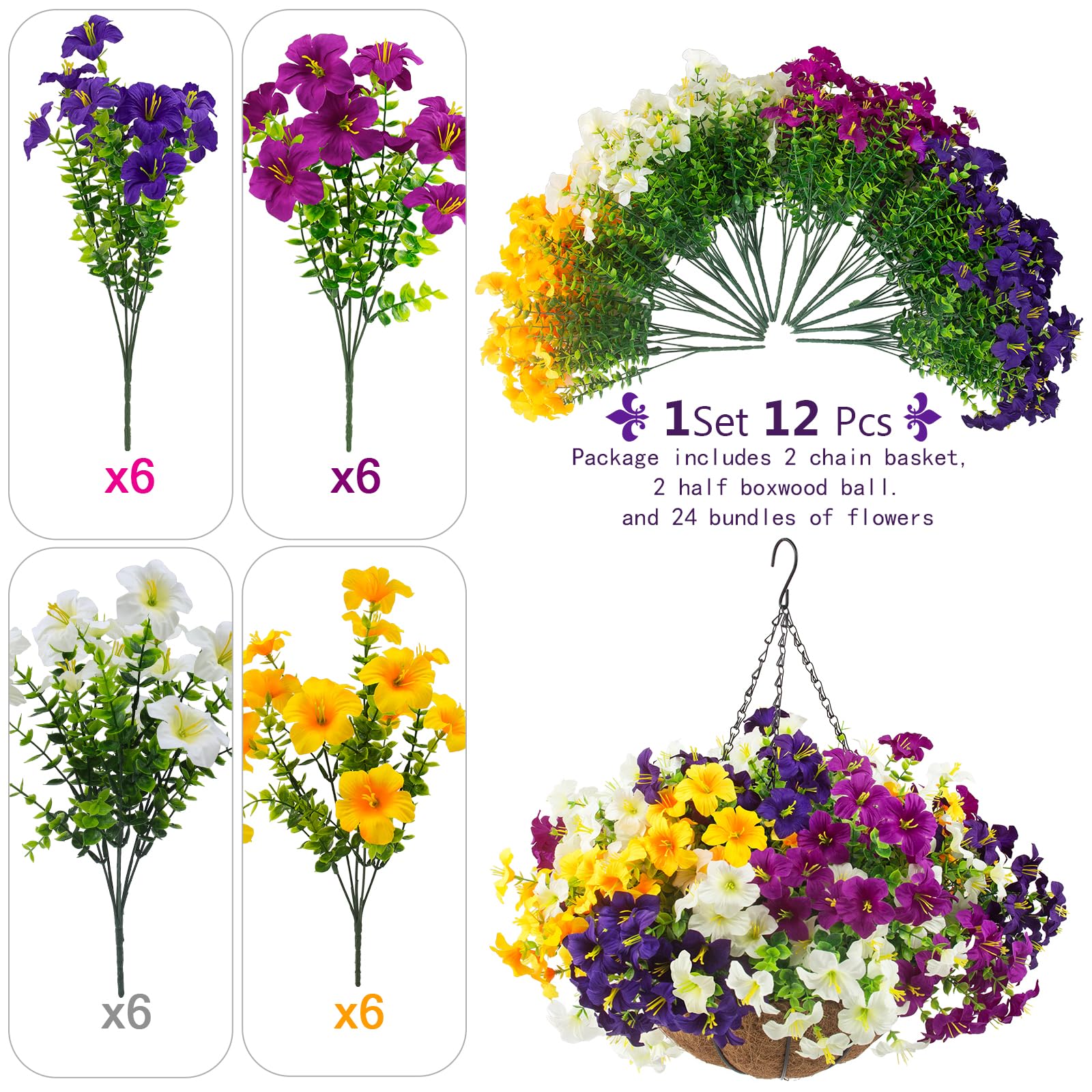 White Daynight petunias in hanging basket on front porch