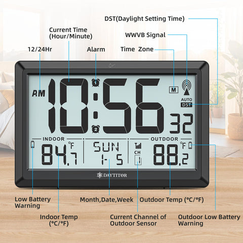 DAYTITOR battery-powered clock runs on AA batteries for versatile placement