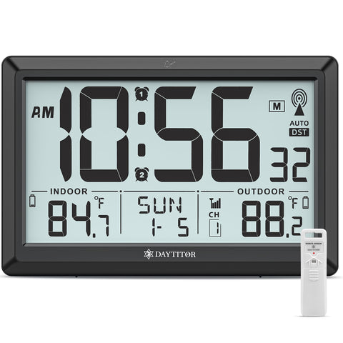 DAYTITOR atomic clock display with bright 10.5-inch LCD for easy reading