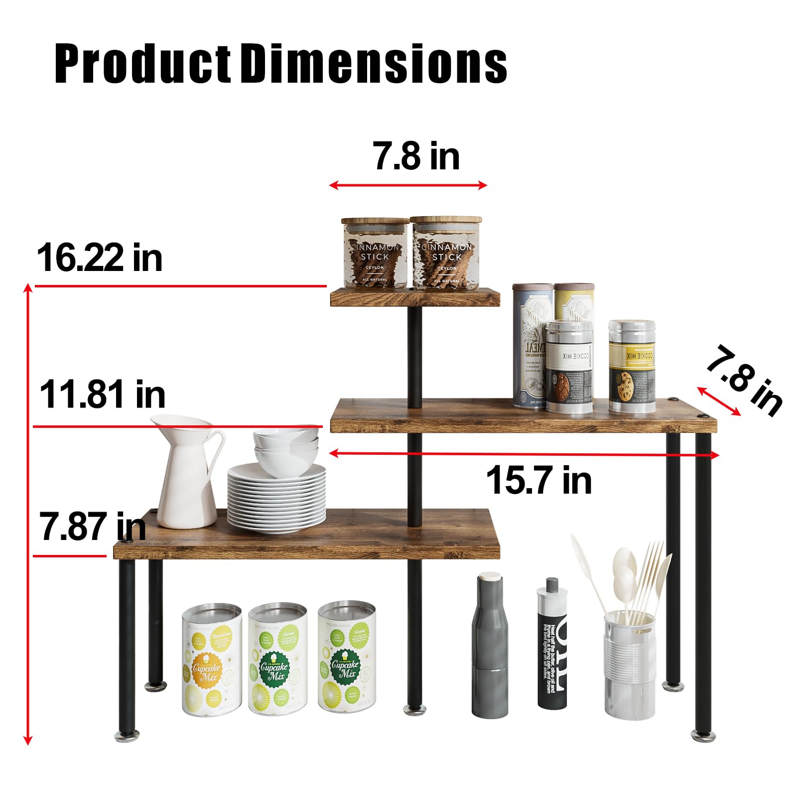 Dazioter 3-tier kitchen corner shelf side view, space-saving countertop organizer
