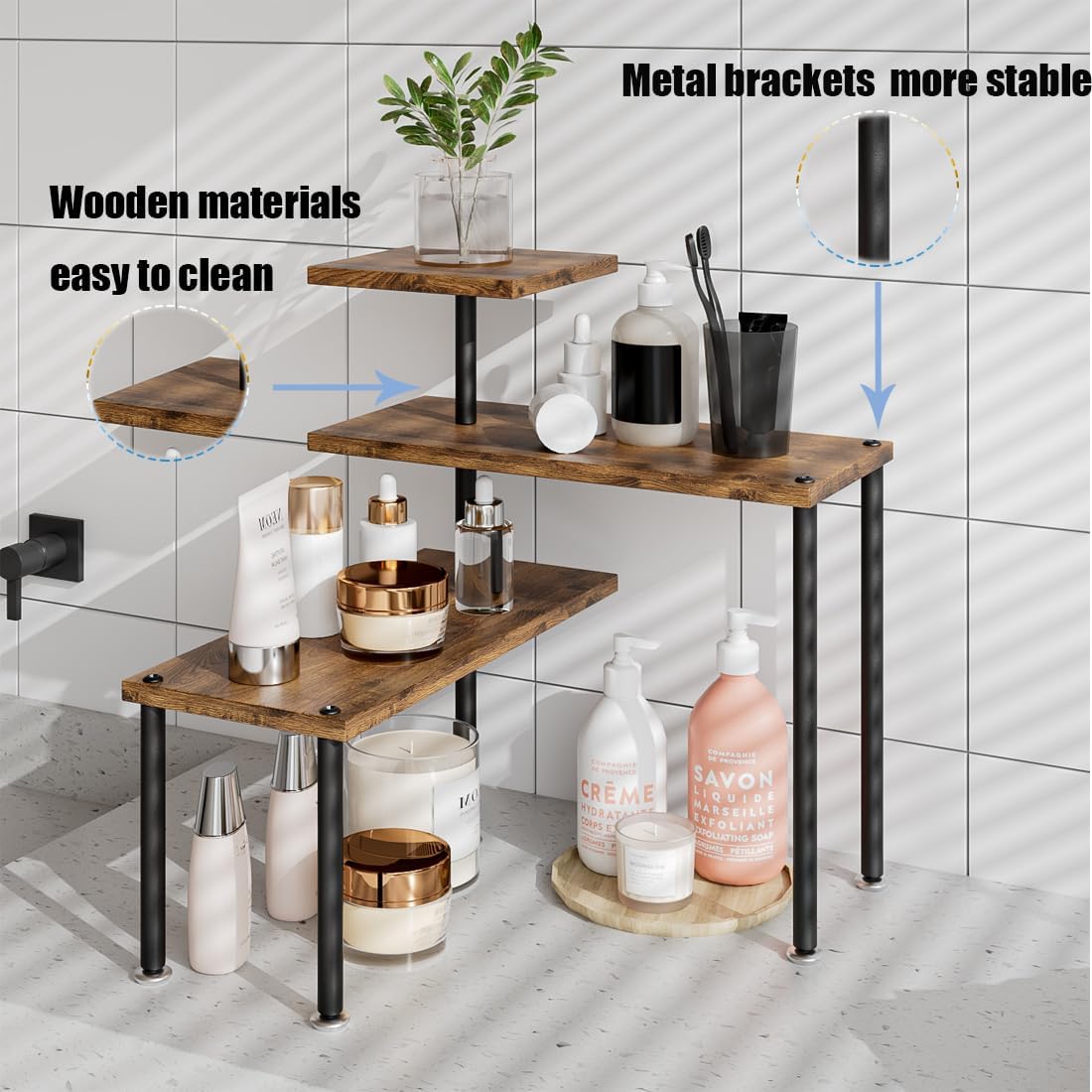 Dazioter bathroom countertop organizer in black for cosmetics and toiletries