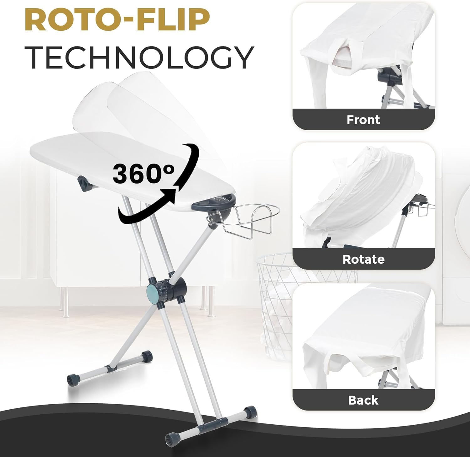 Dazzl 360 sturdy steel frame provides stable, wobble-free ironing.