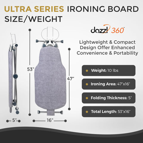 Dazzl sturdy steel frame ensures stable, wobble-free ironing sessions.