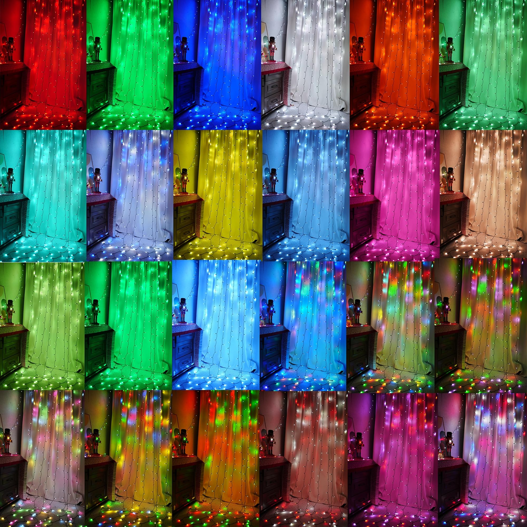 Dazzle Bright 9.8 by 9.8 ft curtain setup adds festive ambiance.