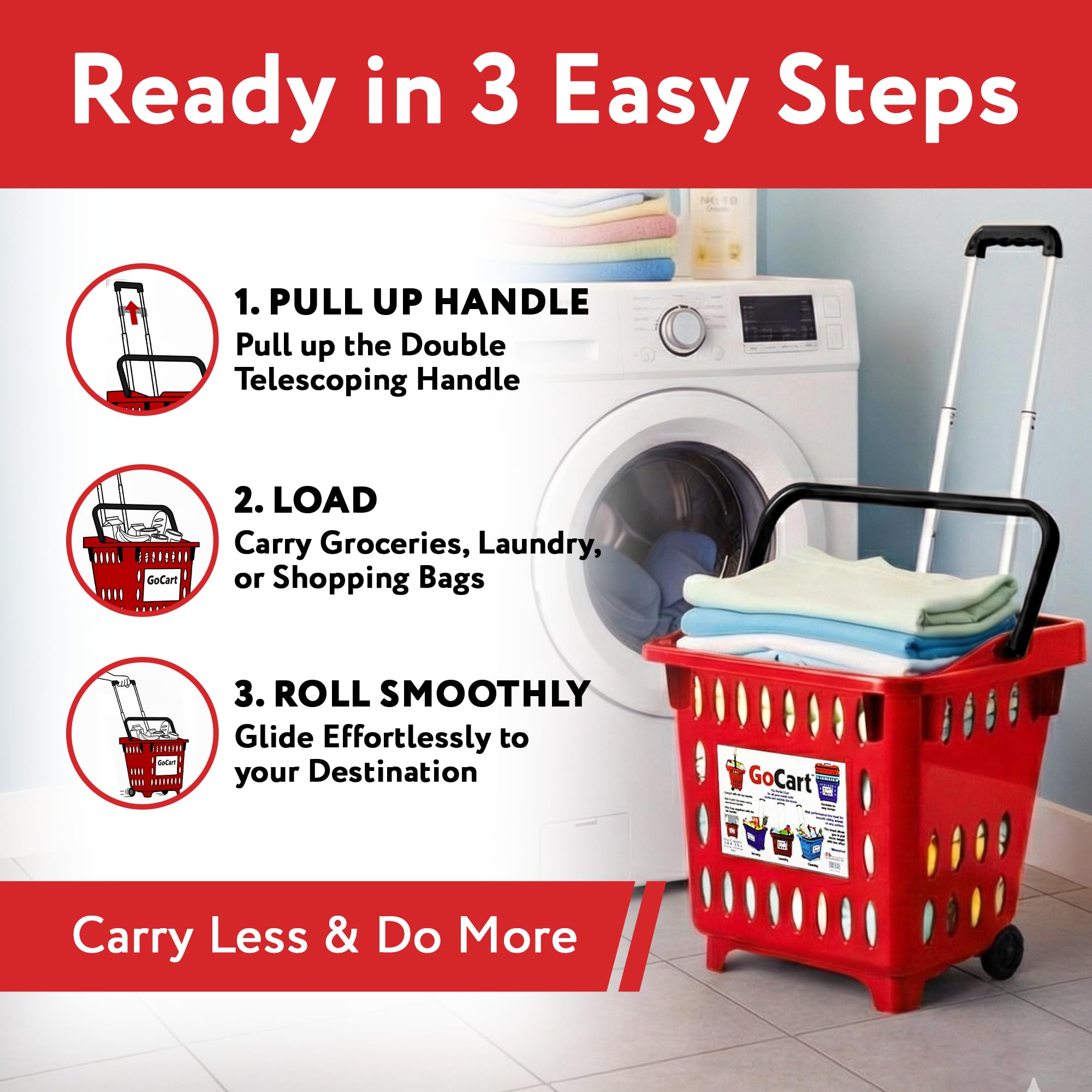 dbest GoCart stackable laundry basket saves space in apartments and dorms.