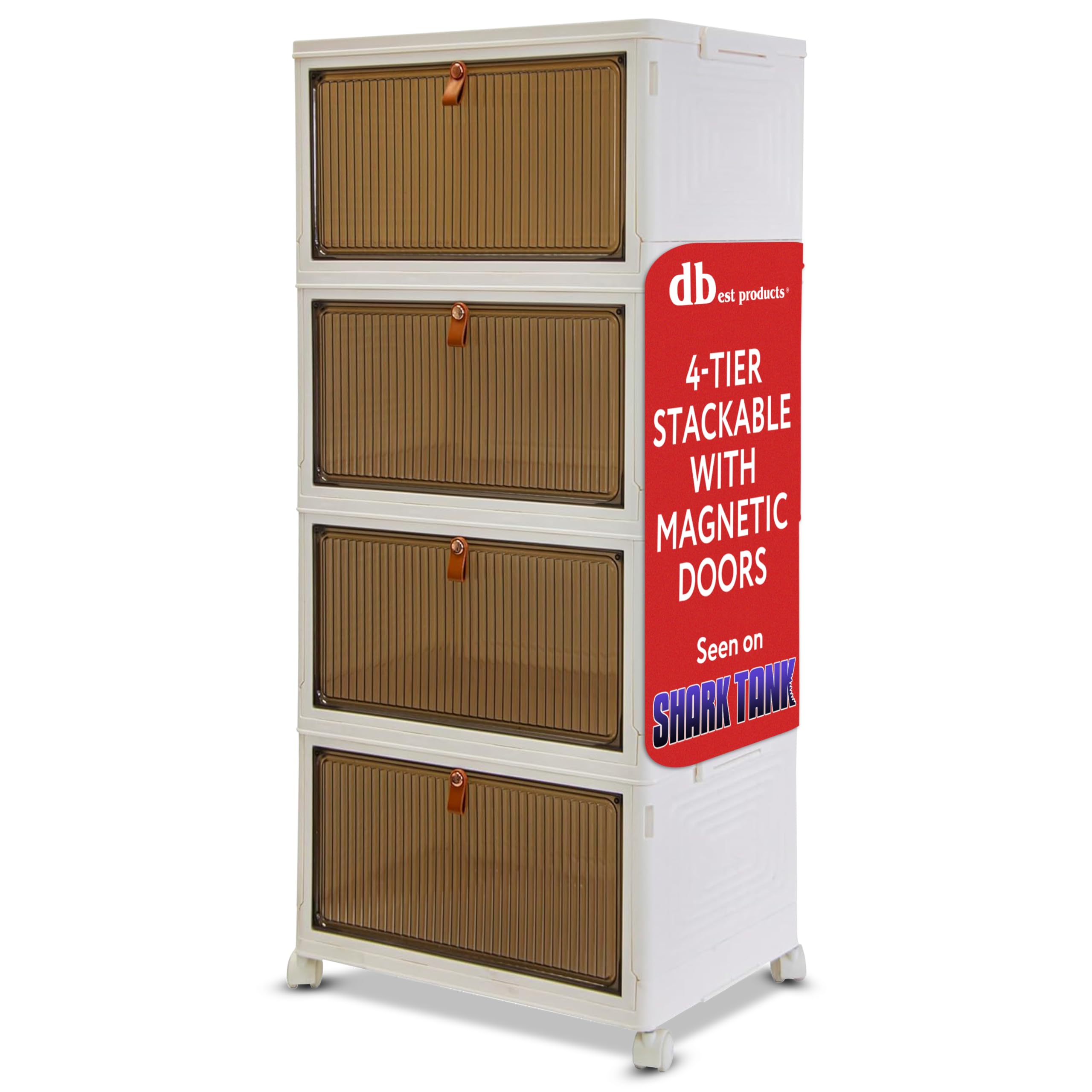 dbest products Quik Box Sport 4-tier stackable bin front view shows space saving design