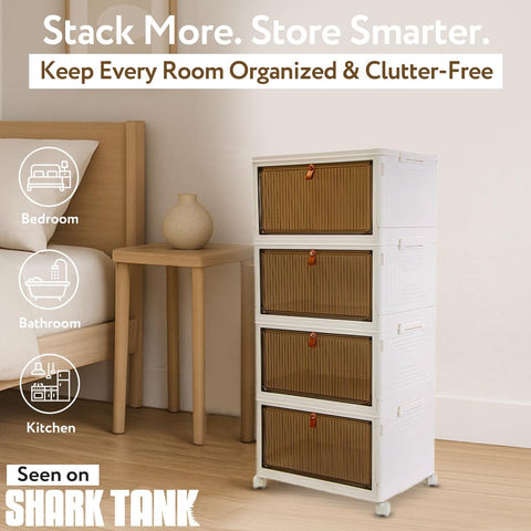 dbest products Quik Box Sport 4-tier stackable bin side view highlights vertical storage efficiency