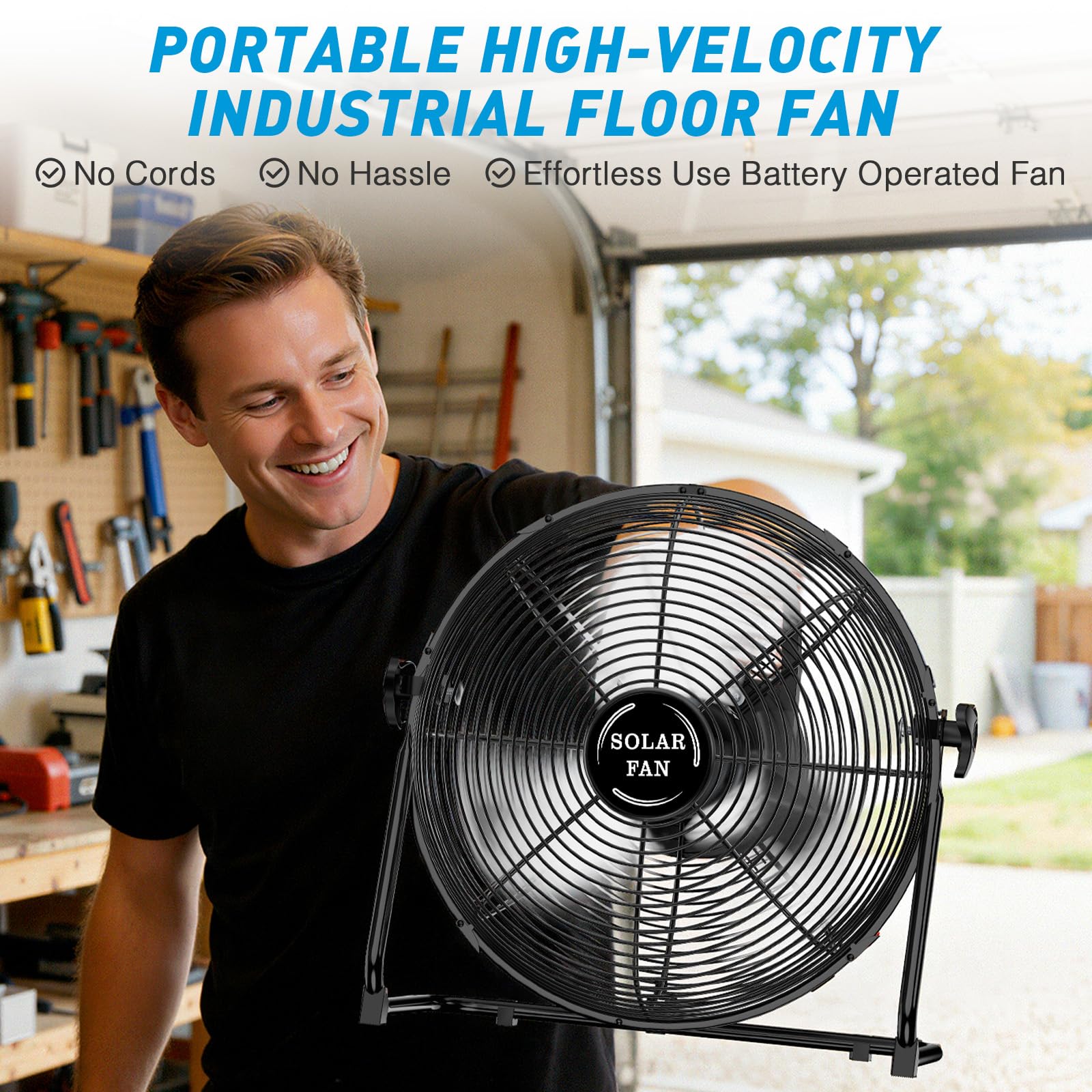 DBF 120-degree tilt directs airflow across greenhouse or workshop