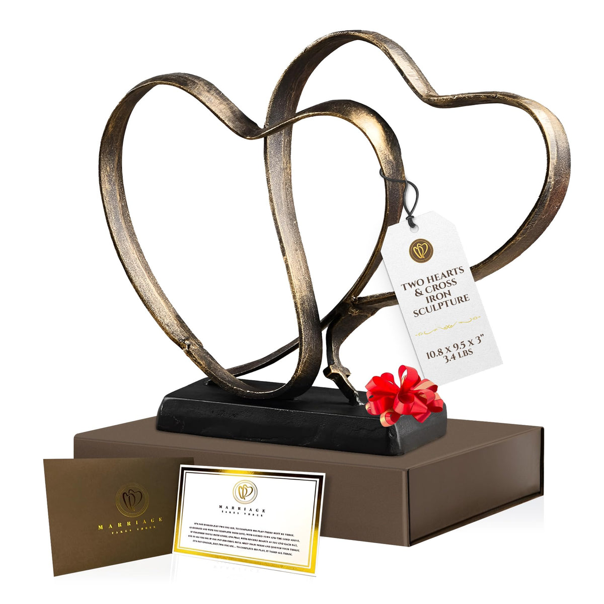 DCAPILLA two hearts and cross sculpture close-up symbolizes unity for couples