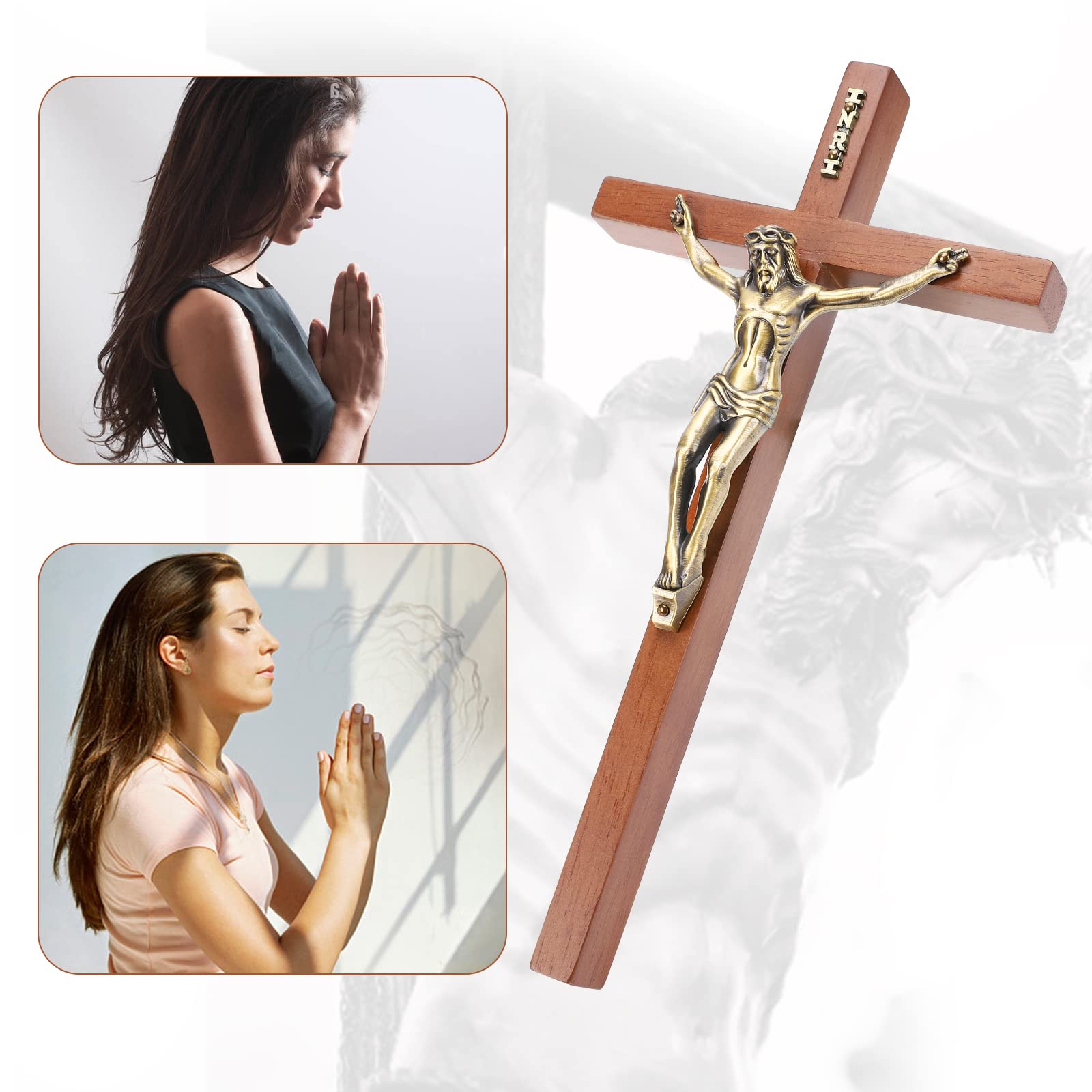 DCCXN crucifix wall cross wood back-hanging hole visible for easy mounting.