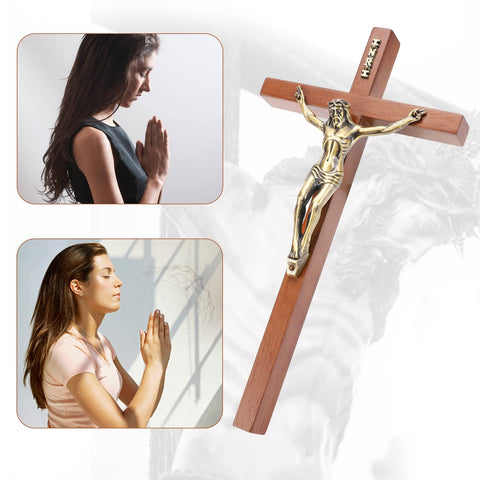 DCCXN crucifix wall cross wood back-hanging hole visible for easy mounting.