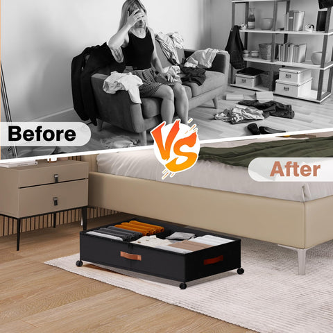 DCET black under-bed storage suitable for dorm rooms and shared spaces.