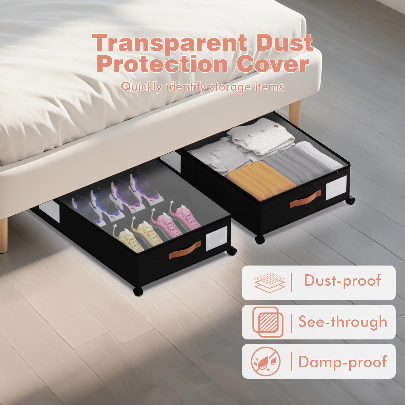 DCET heavy-duty metal frame under-bed storage for durable, long-lasting organization.