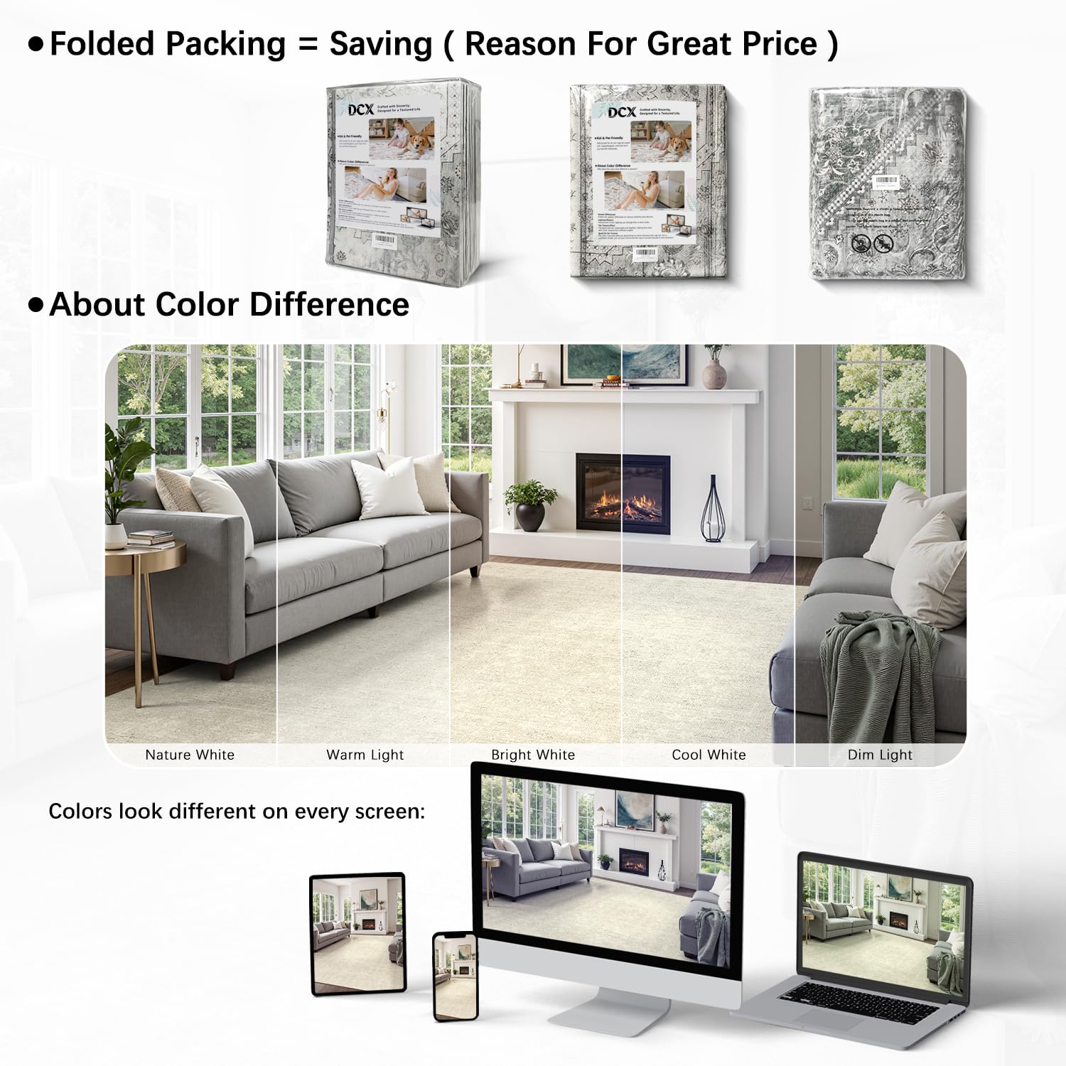 DCX 5x7 beige rug suitable for homes with kids and pets