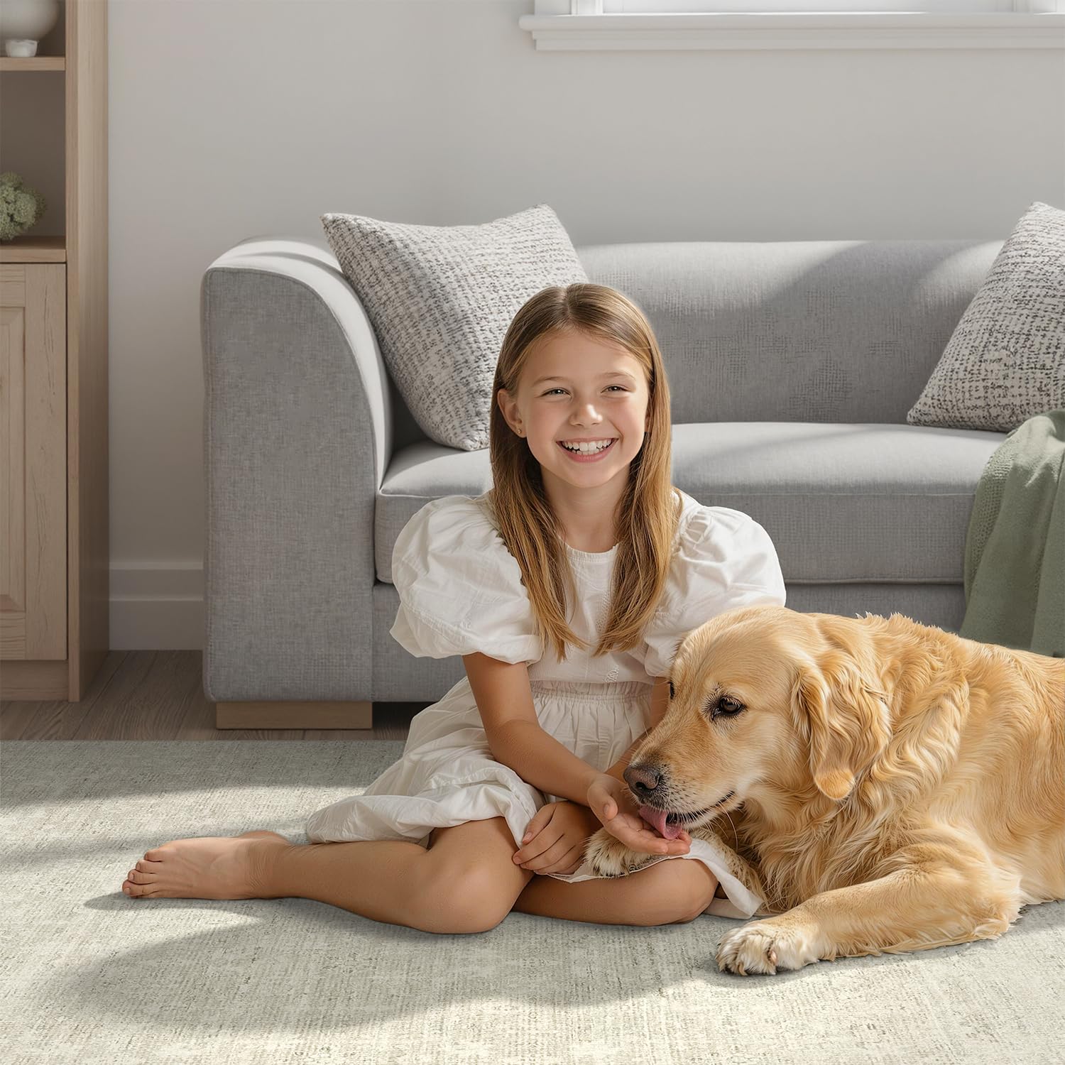 DCX 5x7 beige rug machine washable for easy cleaning