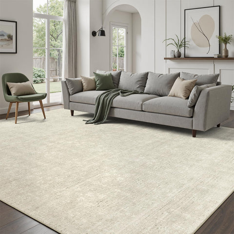 DCX 5x7 beige rug non-slip backing on a wood floor