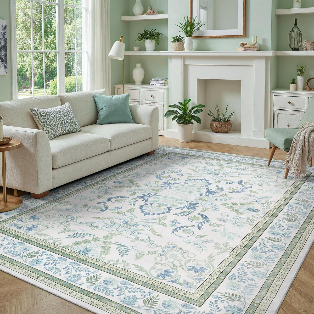 DCX Green 6x9 rug with non-slip backing for secure floors and kid safety.