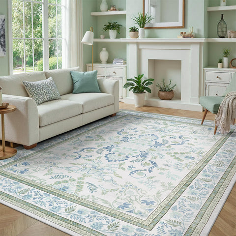 DCX Green 6x9 rug with non-slip backing for secure floors and kid safety.